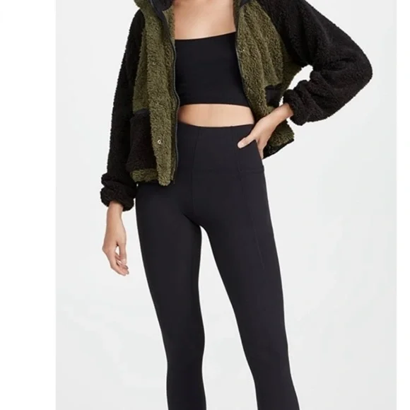 NWT Plush x Revolve Olive & Black Sherpa Zip Up Jacket with Hood - Picture 2 of 12